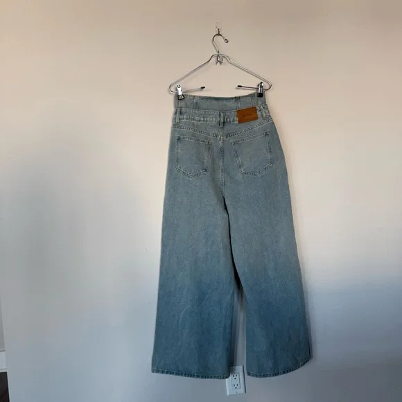 NWT Cider DOUBLE HIGH RISE SOLID BUTTON Wide Leg Jeans Light / Medium Wash - Picture 11 of 13